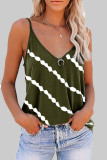 Fashion Casual Striped Print Patchwork V Neck Tops
