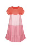 Casual Solid Patchwork O Neck Cake Skirt Dresses