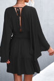 Casual Solid Patchwork V Neck Waist Skirt Dresses
