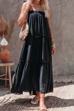 Casual Solid Patchwork Spaghetti Strap Cake Skirt Dresses