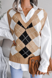 Casual Plaid Geometric Contrast V Neck Tops Sweater