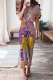 Elegant Print Frenulum Buckle Turndown Collar Pencil Skirt Dresses