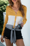 Fashion Casual Solid Patchwork V Neck T-Shirts