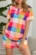 Fashion Casual Plaid Patchwork O Neck Short Sleeve Two Pieces