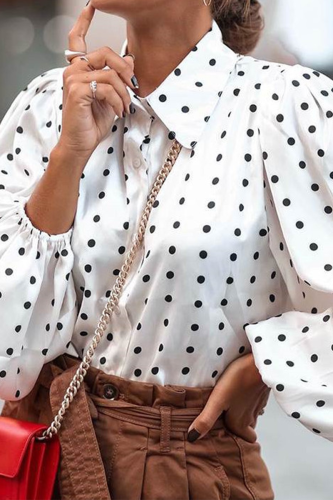 Casual Dot Patchwork Turndown Collar Tops