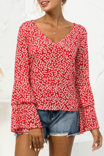 Fashion Casual Print Patchwork V Neck Tops