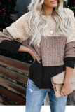 Casual Patchwork Basic Contrast O Neck Tops Sweater