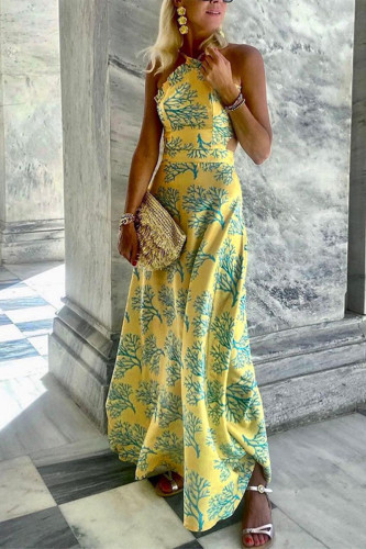Sexy Print Printing Halter A Line Dresses