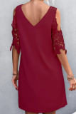 Casual Solid Patchwork V Neck Straight Dresses