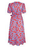 Casual Print Flounce V Neck Irregular Dress Dresses