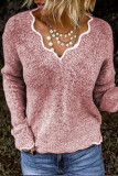 Casual Solid Hollowed Out Solid Color V Neck Tops