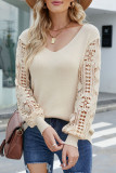 Casual Solid Hollowed Out Patchwork V Neck Sweaters