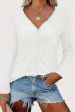 Casual Solid Buckle V Neck Tops