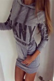 Casual Print Patchwork Hooded Collar Pencil Skirt Dresses