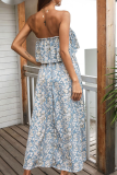 Casual Print Patchwork Strapless Cake Skirt Dresses