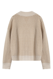 Casual Striped Patchwork Buckle V Neck Outerwear Sweater