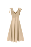 Casual Solid Bandage V Neck Cake Skirt Dresses