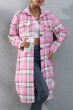 Casual Street Plaid Pocket Buckle Turndown Collar Outerwear