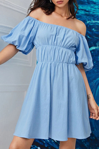 Fashion Casual Solid Patchwork Off the Shoulder A Line Dresses