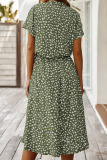Casual Print Patchwork Turndown Collar Waist Skirt Dresses