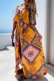 Fashion Sweet Print Patchwork V Neck A Line Dresses