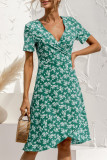 Fashion Sweet Print Patchwork V Neck Irregular Dresses