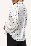 Fashion Elegant Polka Dot Patchwork Buckle Turndown Collar Tops