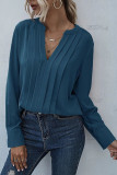 Fashion Street Solid Patchwork V Neck Tops
