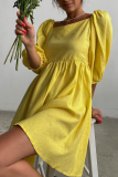 Casual Solid Patchwork Square Collar Cake Skirt Dresses