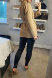 Fashion Work Solid Pocket Turn-back Collar Outerwear