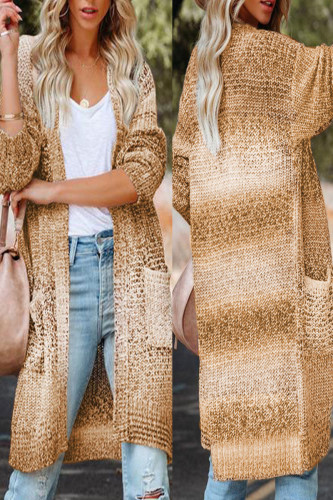 Fashion Gradual Change Patchwork V Neck Outerwear