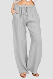 Casual Solid Patchwork Pocket Loose Wide Leg Solid Color Bottoms