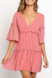 Fashion Street Print Patchwork V Neck A Line Dresses