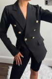 Elegant Solid Patchwork Buckle Turn-back Collar Outerwear