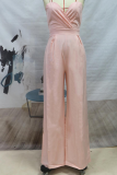 Casual Solid Patchwork Spaghetti Strap Straight Jumpsuits