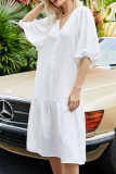 Casual Solid Patchwork Buckle V Neck A Line Dresses