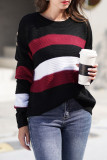 Fashion Street Striped Patchwork O Neck Tops