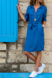 Casual Solid Patchwork Turndown Collar Shirt Dress Dresses