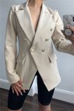 Elegant Solid Patchwork Buckle Turn-back Collar Outerwear