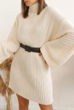 Casual Solid Patchwork Turtleneck Straight Dresses