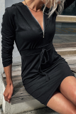 Casual Solid Patchwork Hooded Collar Princess Dresses
