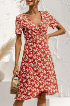 Fashion Sweet Print Patchwork V Neck Irregular Dresses