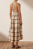 Casual Plaid Patchwork V Neck Waist Skirt Dresses