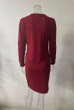 Fashion Sexy Solid Zipper V Neck Pencil Skirt Dresses