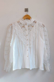 Elegant Patchwork Lace Hollowed Out Buckle Mandarin Collar Tops
