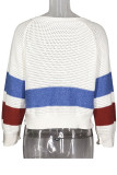Street Striped Pierced Patchwork O Neck Tops