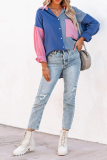 Casual Solid Patchwork Turndown Collar Tops