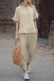 Casual Solid Flounce O Neck Short Sleeve Two Pieces