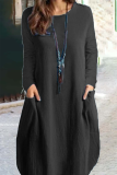 Fashion Solid Patchwork O Neck Straight Dresses