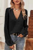 Fashion Street Solid Patchwork V Neck Tops